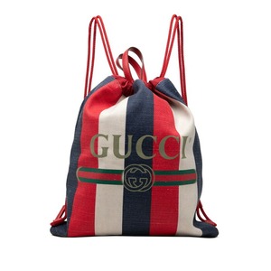 グッチ シェリーライン ロゴ リュック バックパック 巾着 473872 レッド ホワイト トリコロール キャンバス レディース GUCCI 【中古】