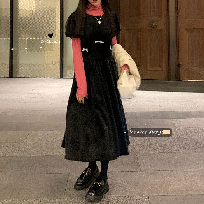 ベルベットドレス オータムウィンターウェスト薄手スカート 秋物 冬物 モンロー73104175153