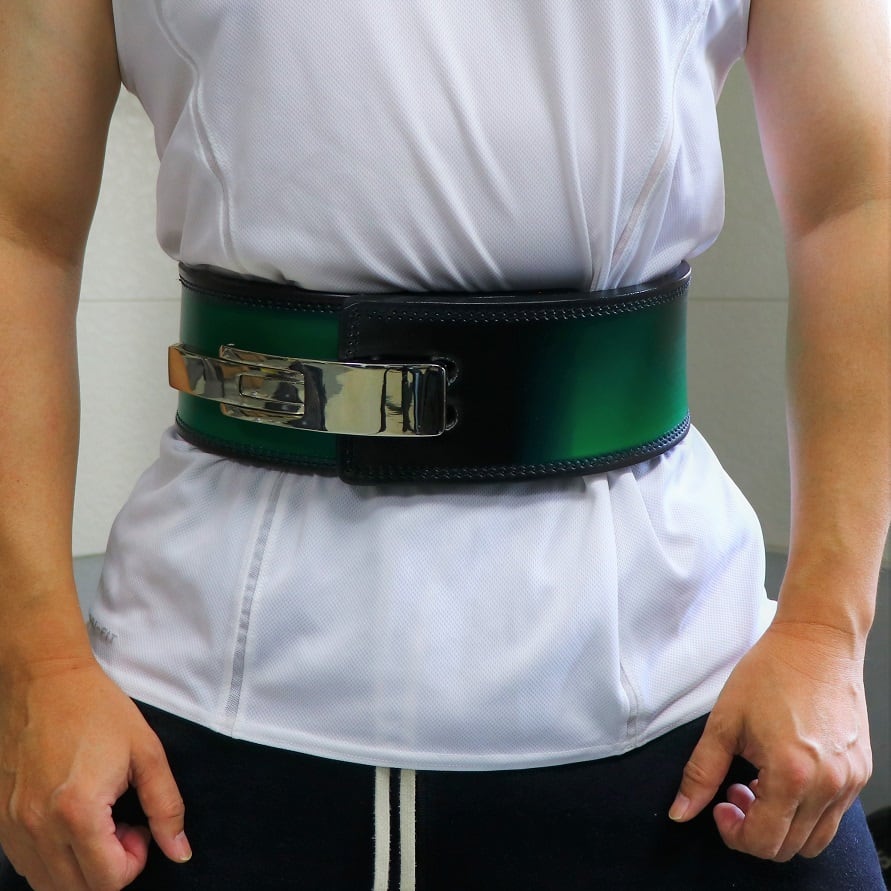 パワーベルト Sサイズ ワンタッチ可変式 本革100％ 緑×ゴールド レバー 松本商店 ワンタッチ可変式パワーベルト Sサイズ - メルカリ