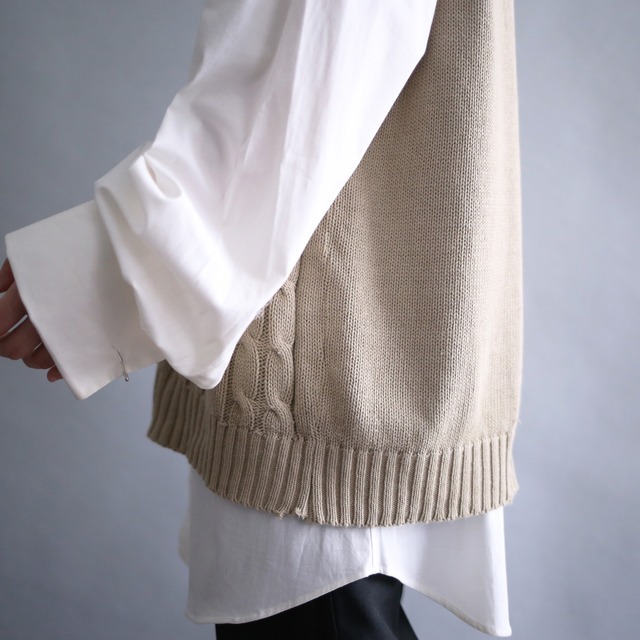 rib line design cable knit vest