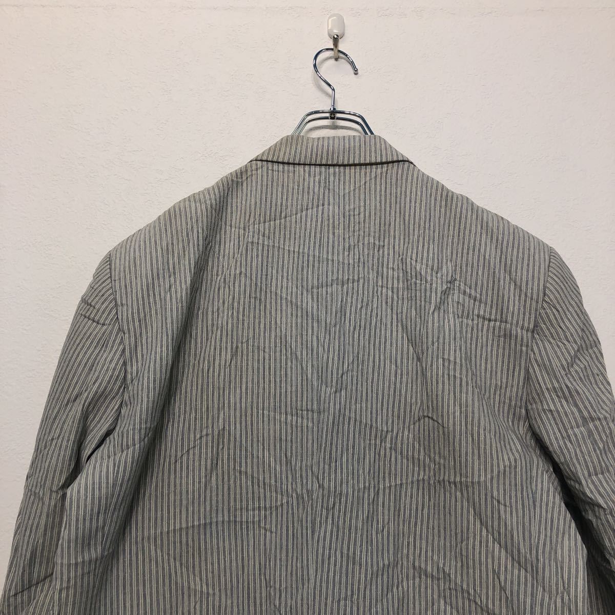リネン ストライプ テーラード ジャケット M位 グレー 春夏 古着卸