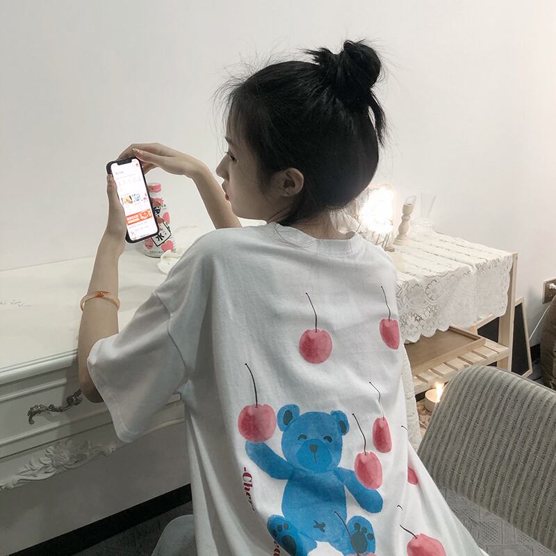 ラウンドネックTシャツ サマースタイルバックプリントルーズカジュアルトップス 夏物 Oネック ケッペル74070635031