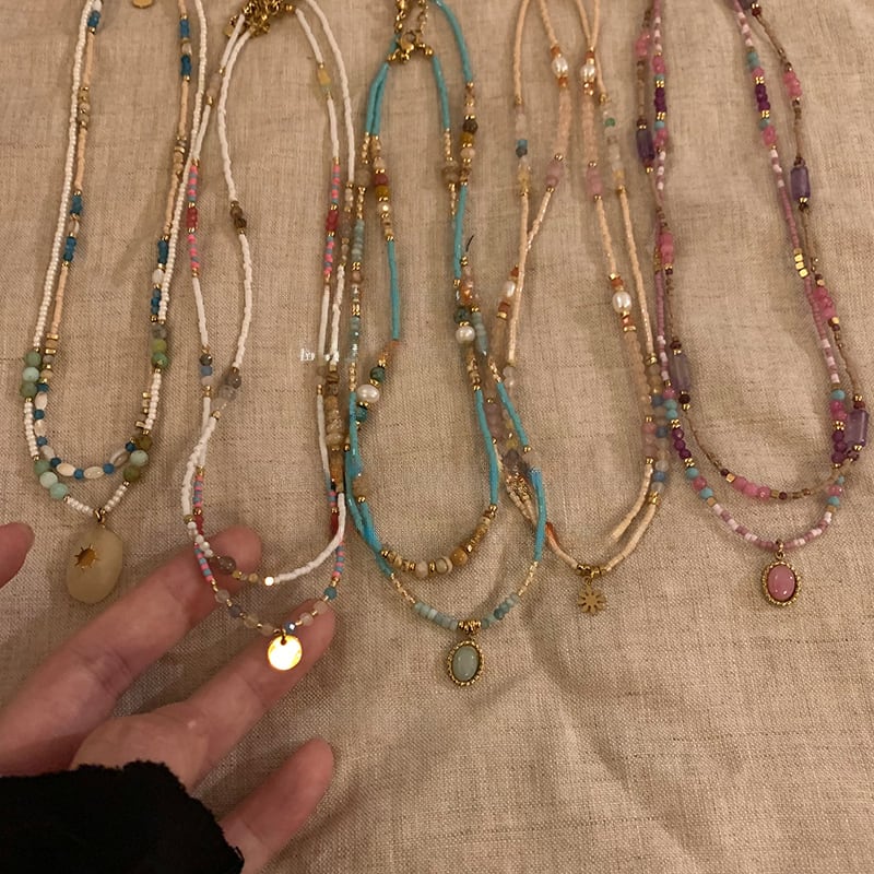 Somedayif天然石ビーズ編みネックレス 12s