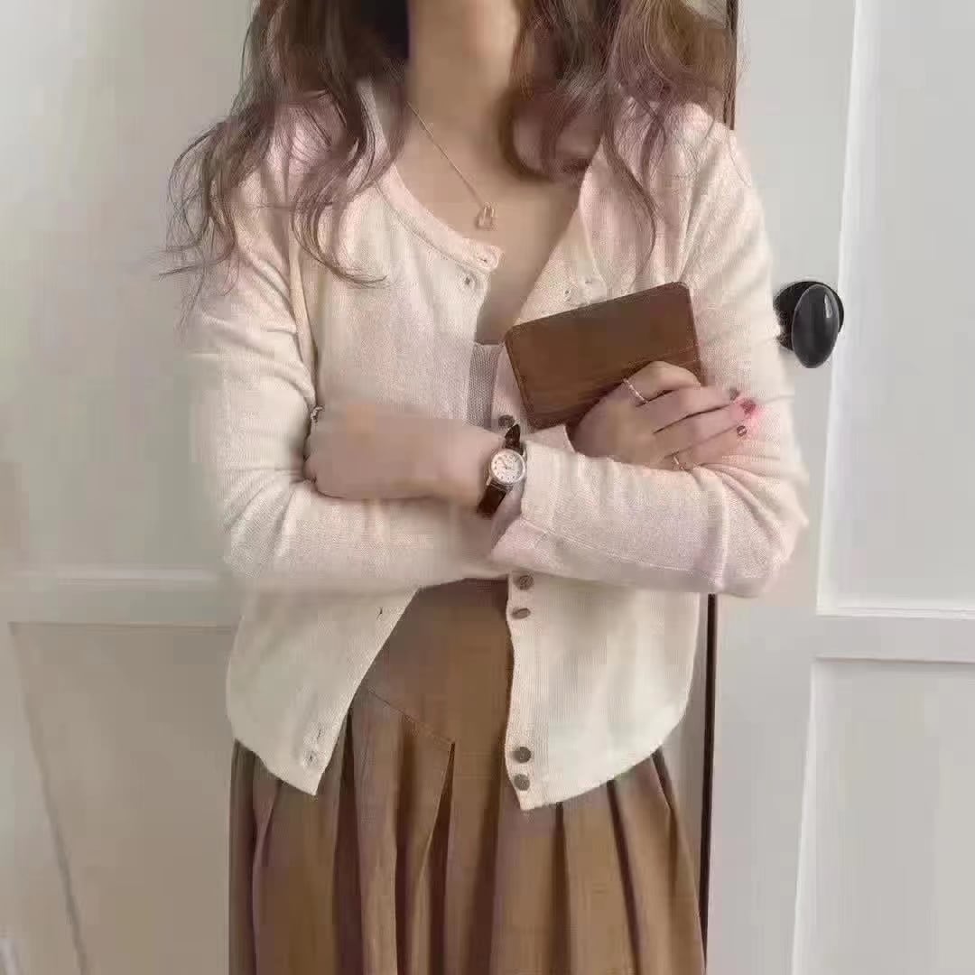 ２連ボタン クルーネックカーディガン AJ2205-D10