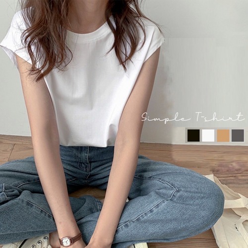 フレンチスリーブ無地シンプルTシャツ