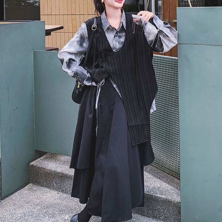 Printed shirt, vest and skirt set S162