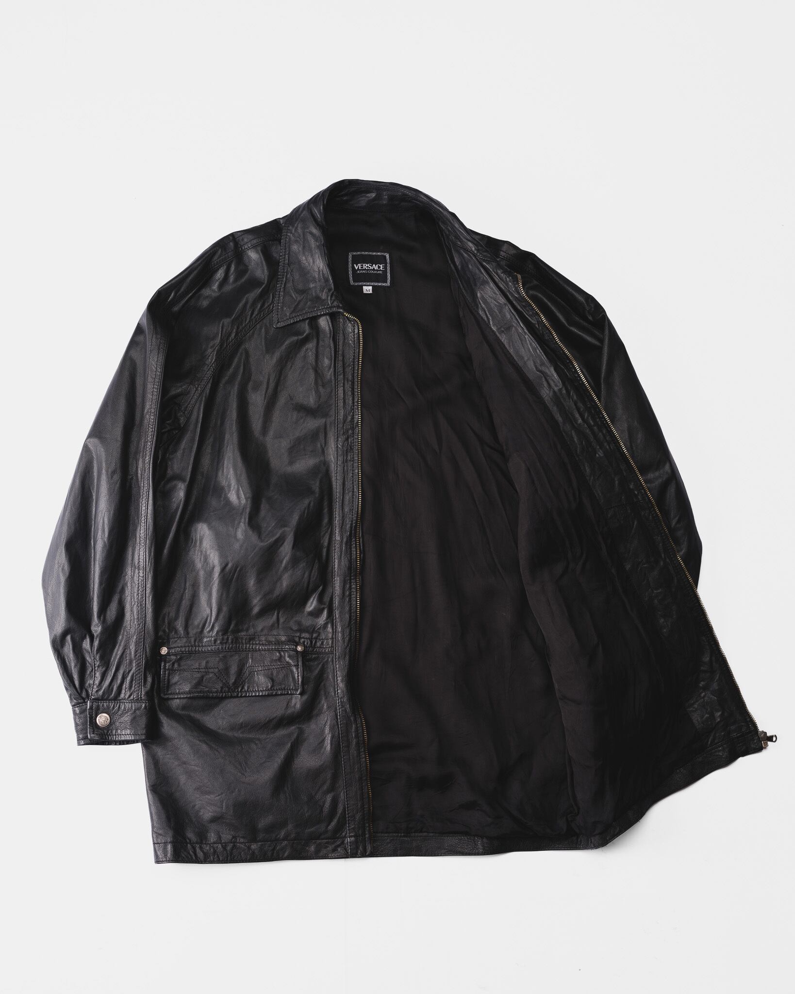 1990's] “Versace” Nappa Leather Car Coat Style（Made in Italy