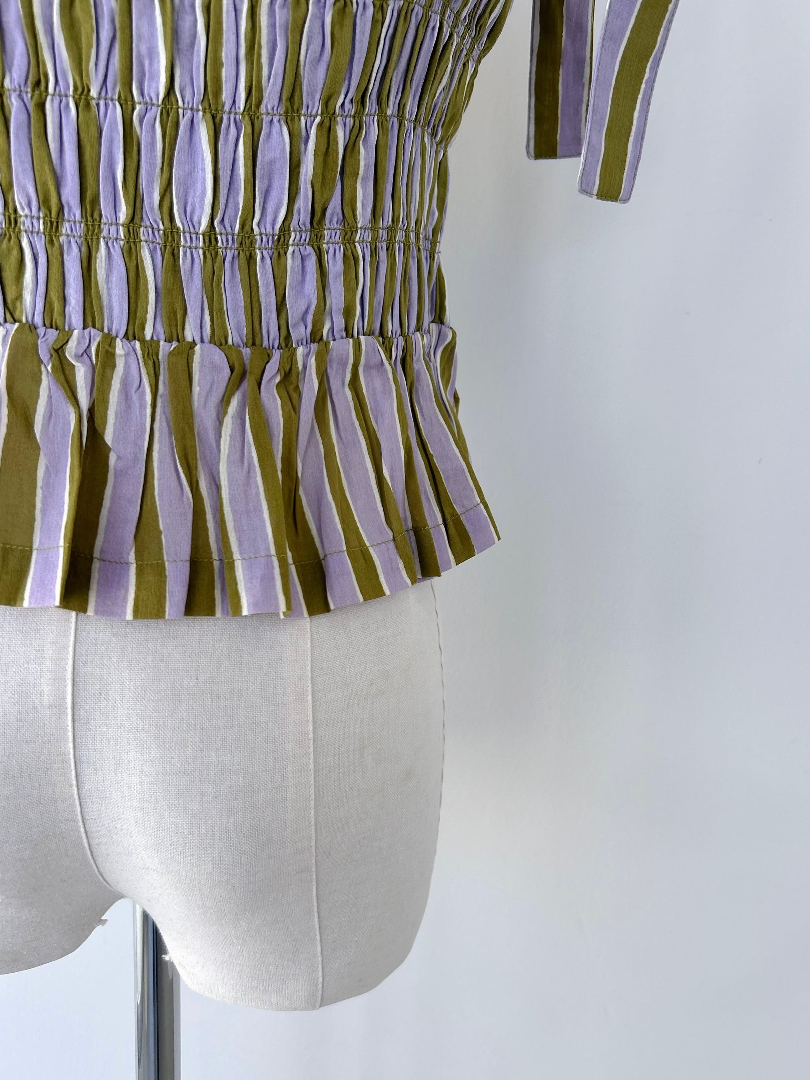 Sara Mallika Cotton Wave Strip Print Shiring Top | KOKO