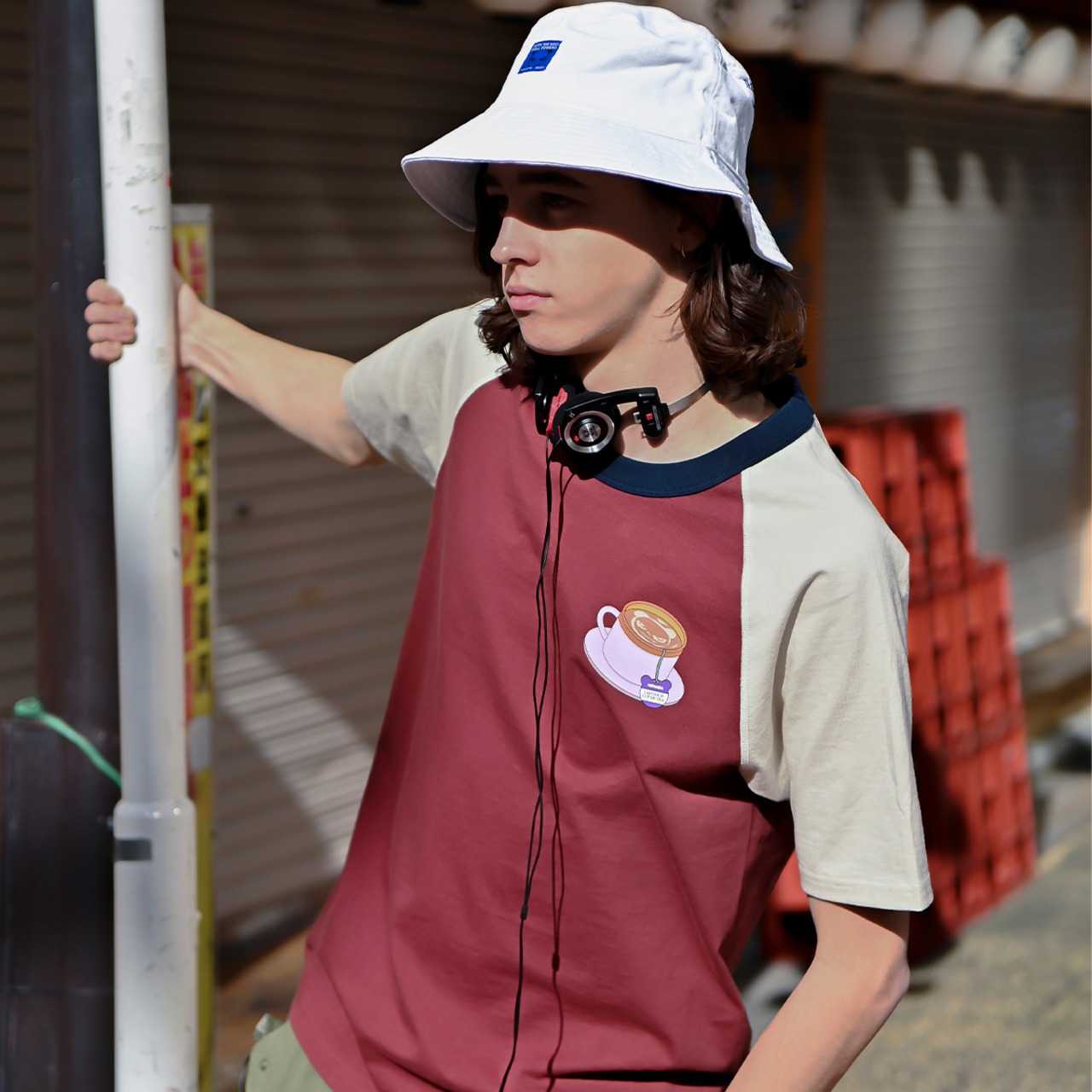 SALE【HIPANDA ハイパンダ】メンズ カフェカッププリント Tシャツ MEN'S CUP PRINT SHORT SLEEVED T-SHIRT / RED