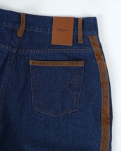 【#Re:room】SUEDE-TRIM HIGH WASTE WIDE DENIM PANTS［REP333］