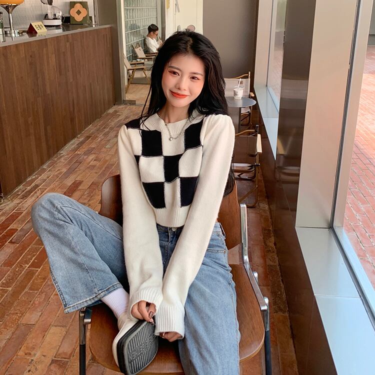 カラーセーター オータムショートスタイル ロング 秋物 YY-ファッション196891389