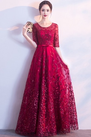 ★送料無料★細目9号(M)☆刺繍レースパーティ－ロングドレス(OPN3857）