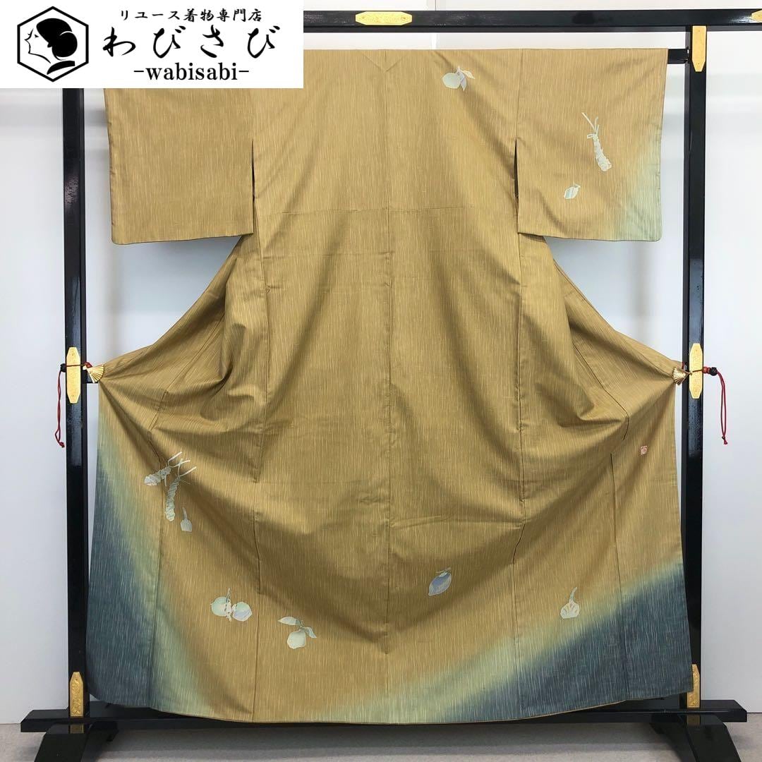 牛首紬 白山工房 付下げ 山葵 慈姑 証紙付 梨子色 ガード加工 K-3557