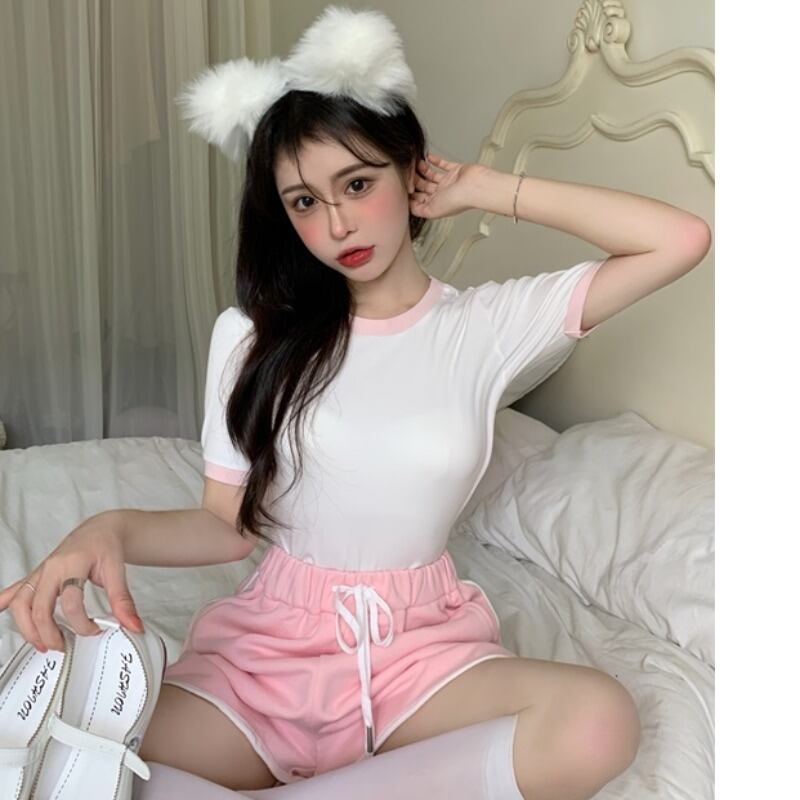 サマーカラーラウンドネックTシャツ カジュアル薄手ショーツ 夏物 ブルマー Oネック YY-ファッション16091446068