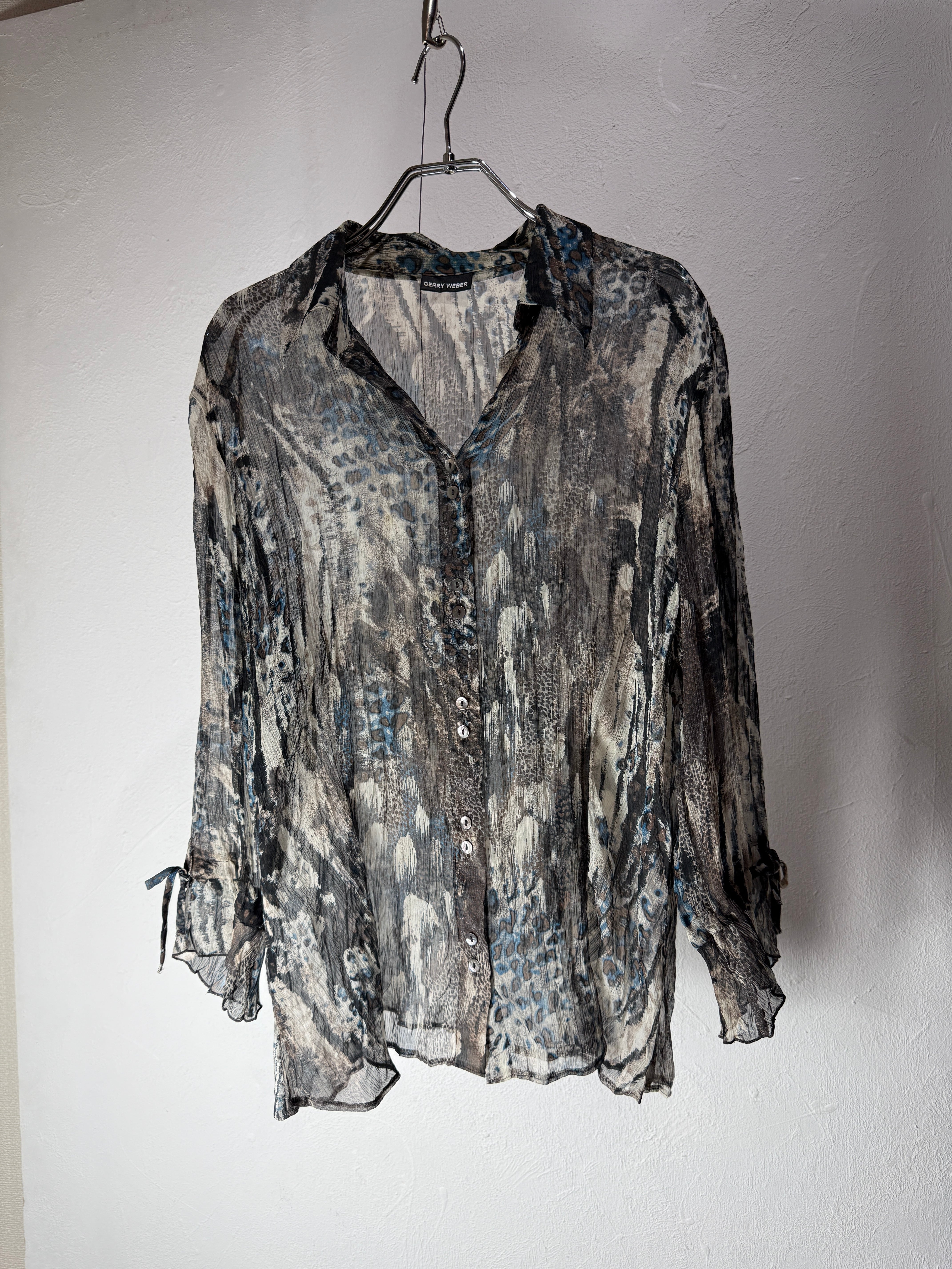 90s Germany Open Collar Sheer Art Pattern Shirt
