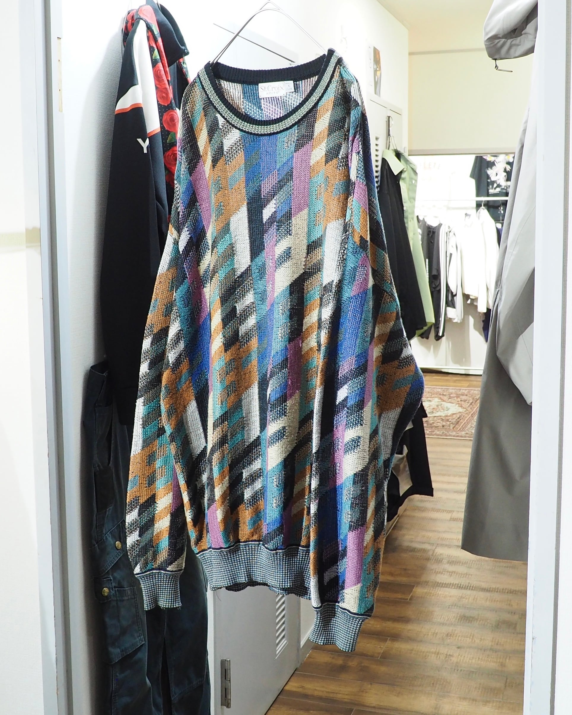 1990s " St.croix - Made in USA " Colorful pastel Block pattern vintage loose knit