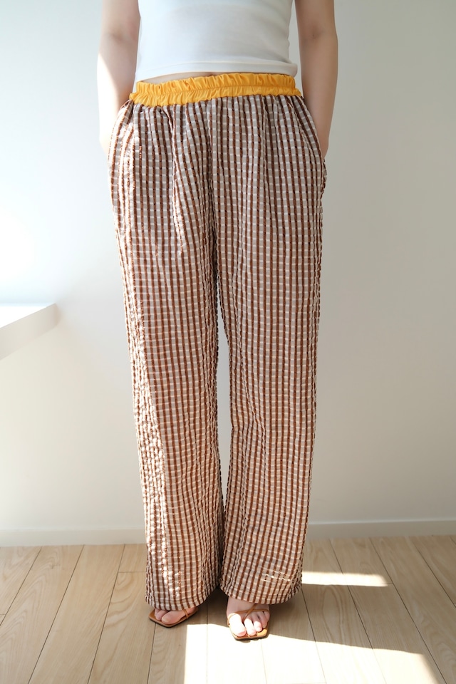 Two-tone waist easy wide pants 配色ウエスト イージーワイドパンツ Brown