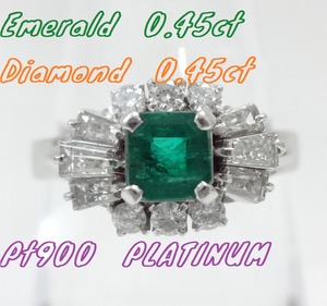 【SOLD OUT】天然グリーンエメラルド　ダイヤリング　プラチナ　～Natural green emerald diamond ring platinum～