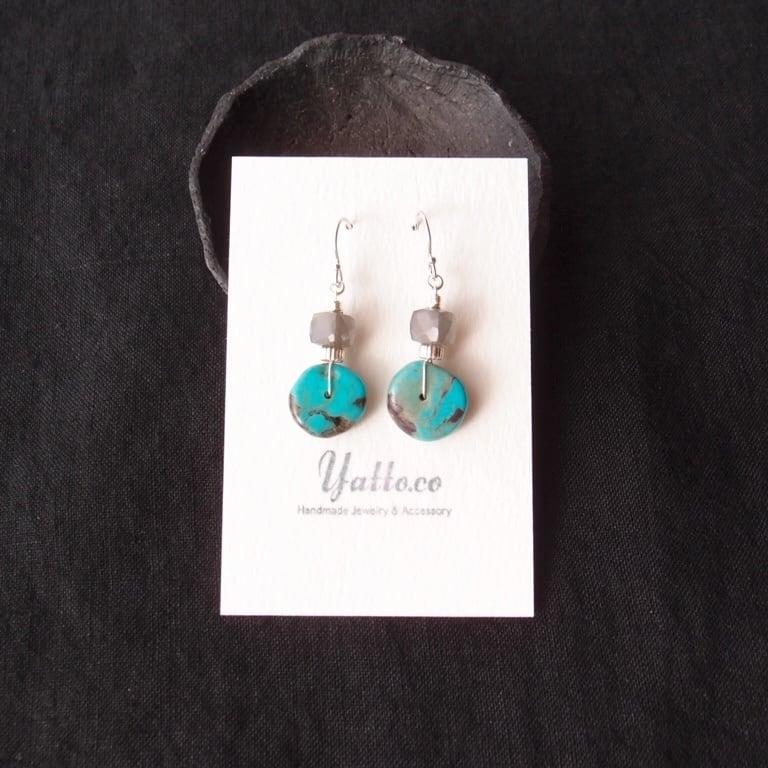 再入荷【SV】Turquoise × Gray Moonstone Earrings／ターコイズ×グレー