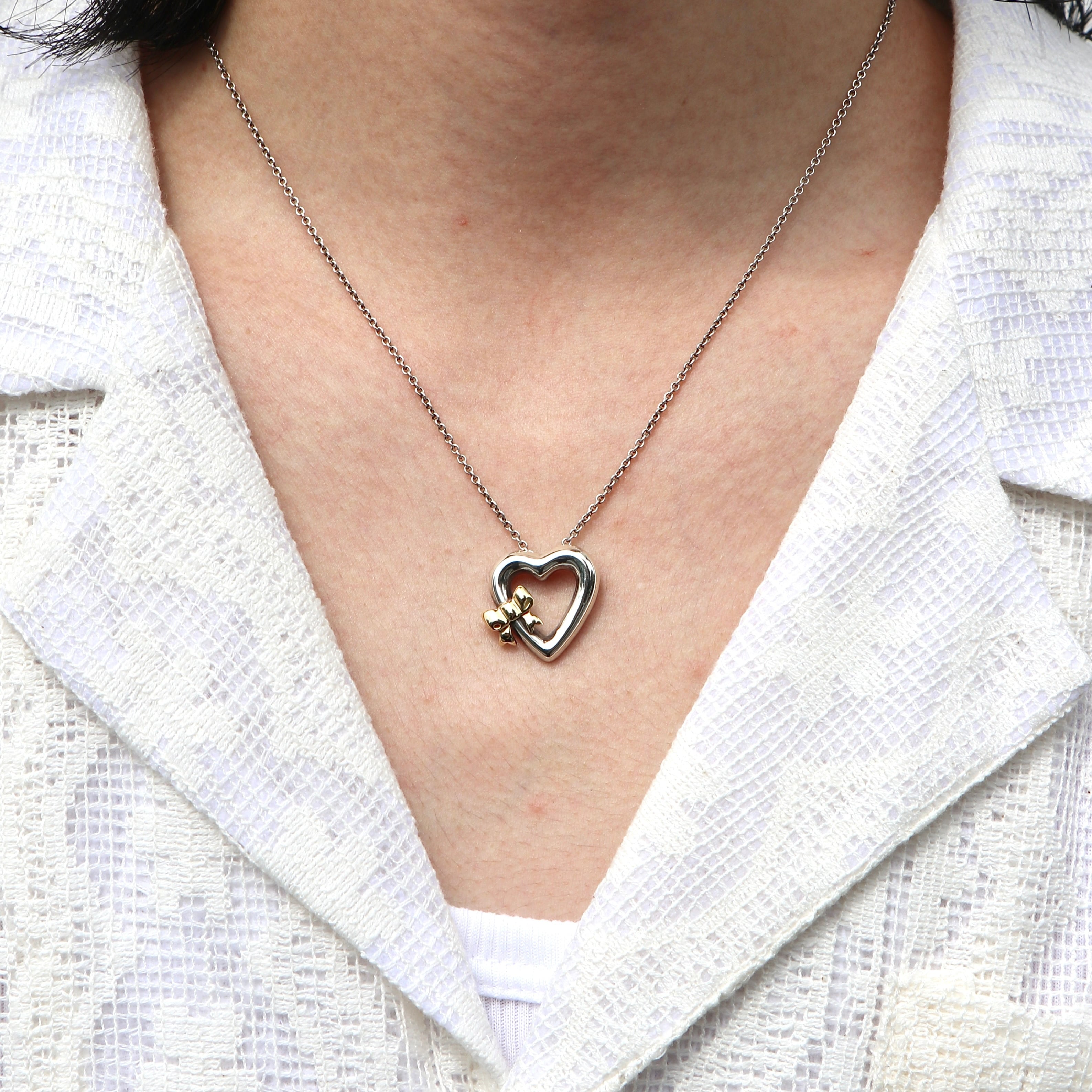 Tiffany&Co. ティファニー ハート&リボン コンビ ネックレス シルバー 