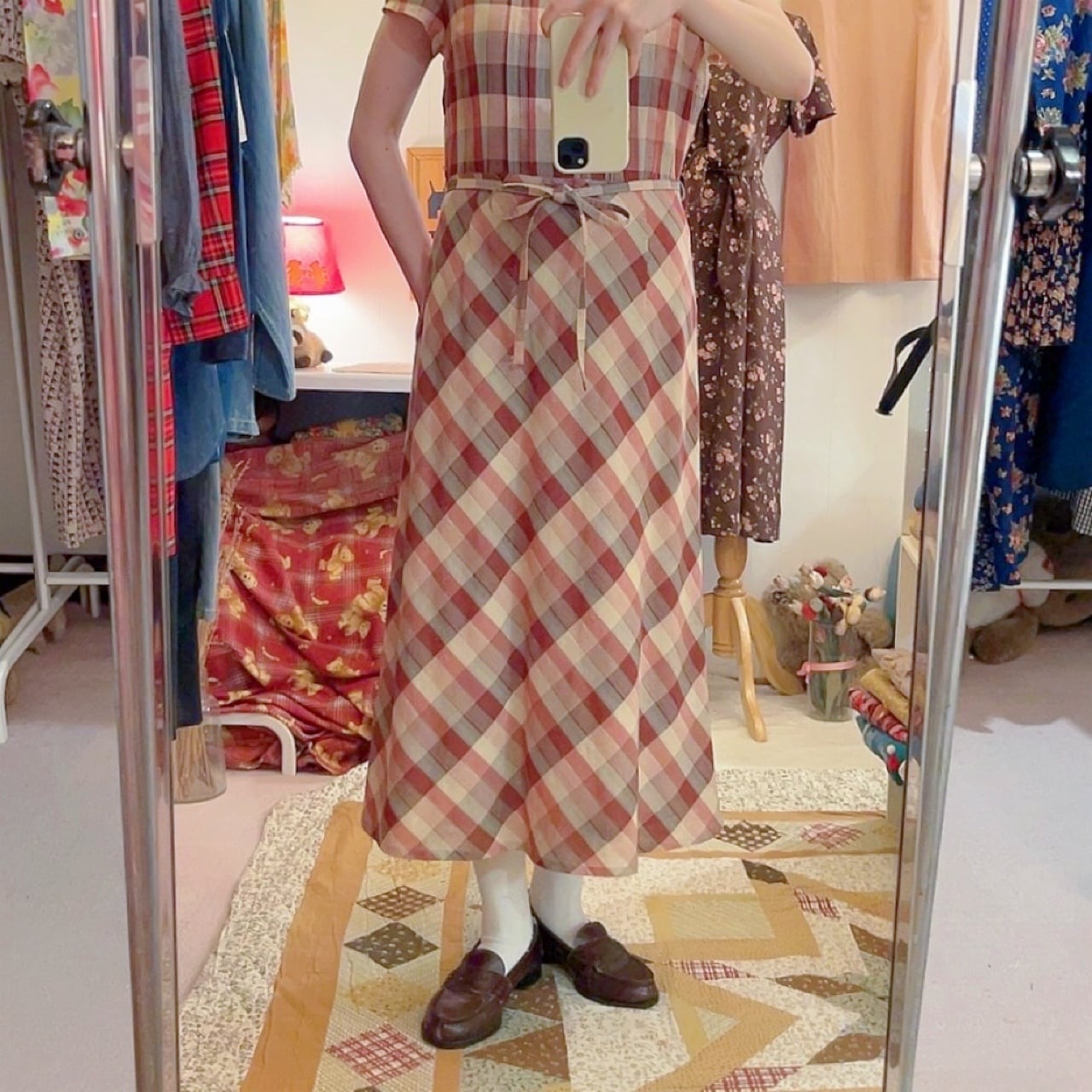 autumn block check one-piece