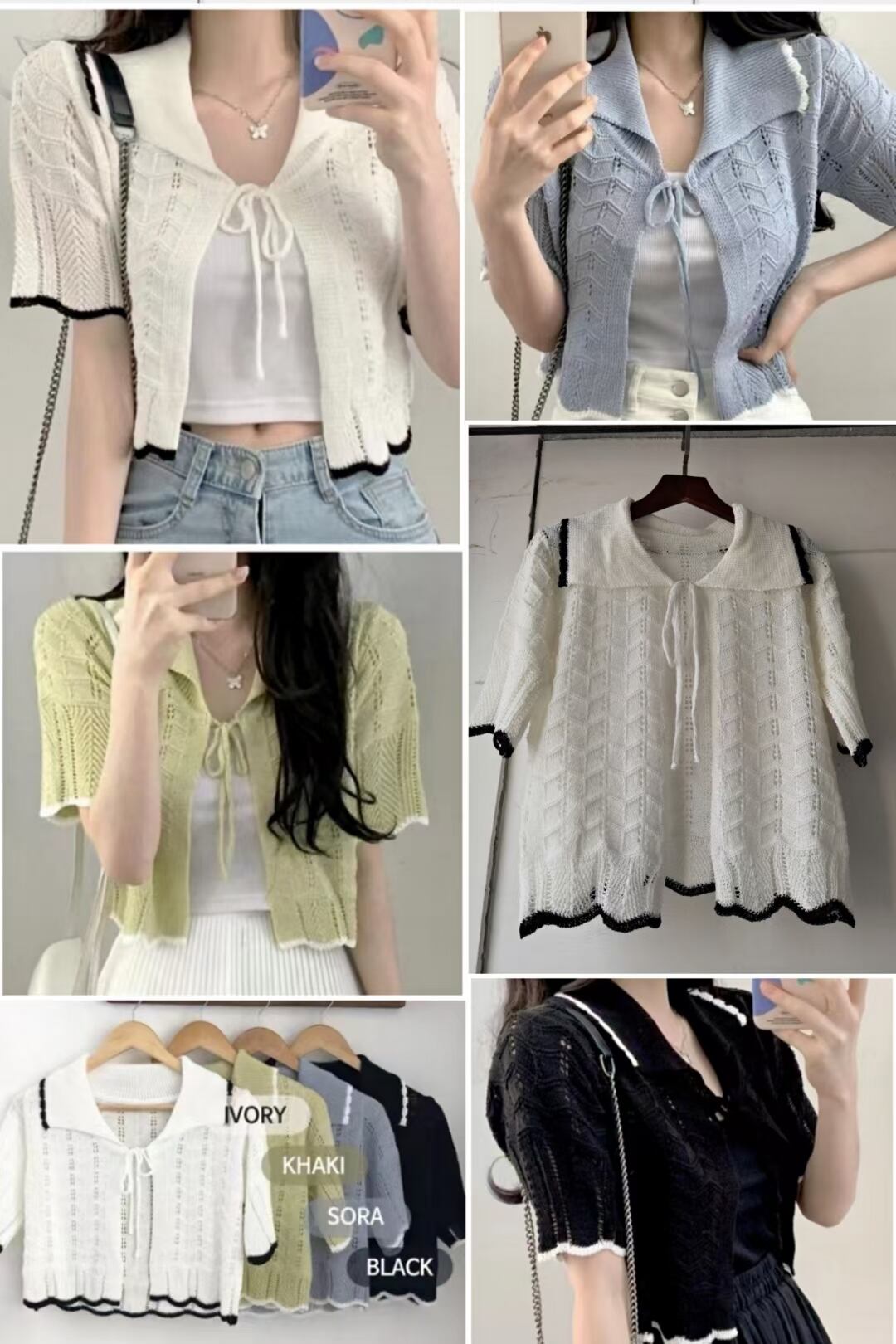 バイカラー5部袖カーディガン　AJ1079-7041