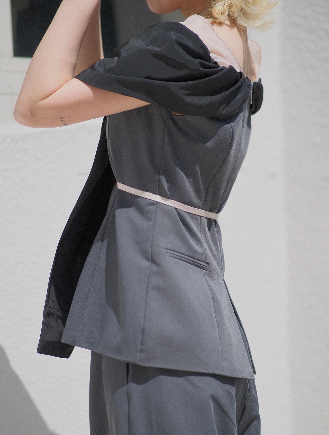 Knot Shirt Docking Setup Dress / CHARCOAL - 2