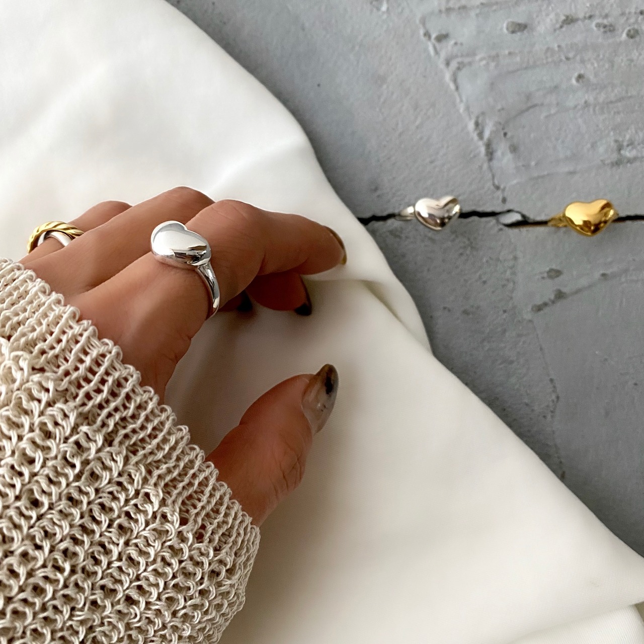 925Heart motif petit リング・gold・silver