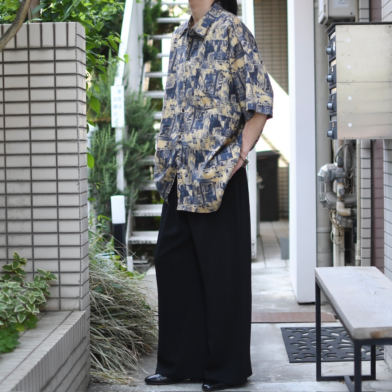 wide silhouette stripe sheer pants black