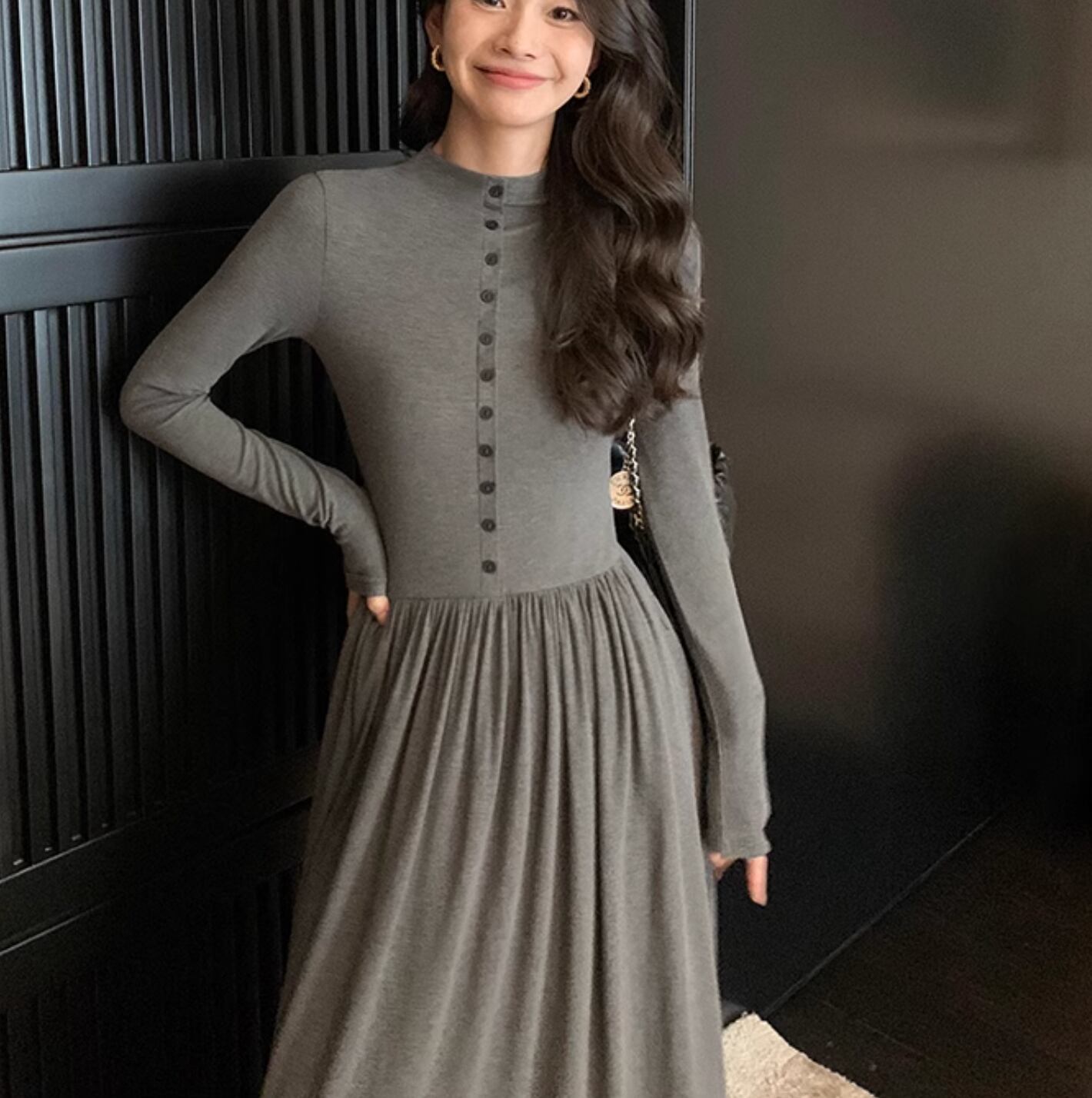 Front button A-line knit dress