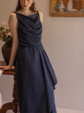 Azur Riviera Gingham Drape Dress F0771