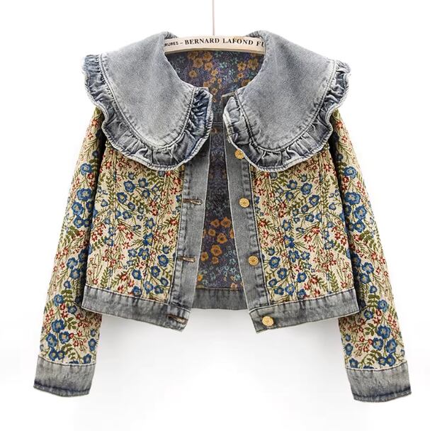 Jacquard long sleeve collar denim jacket(CF198)