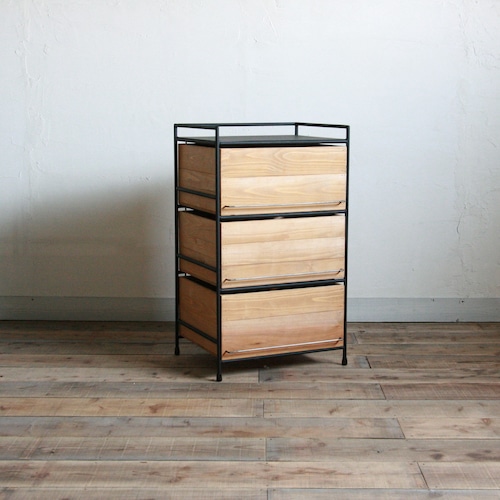 オーダー専用 木箱の縦長チェスト 取手モダンタイプ (2列3段)