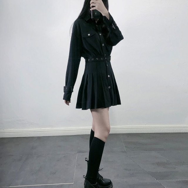 ウエスト切り替え プリーツ ワンピース ミニ丈 長袖 シャツワンピース ブラック 黒 レディース 韓国 カジュアル シック キュート セクシー お支払い後日以内に発送 Top350 Garcons ウエスト切り替え プリーツ ワンピース ミニ丈 長袖 シャツワンピース ブラック 黒 レディース 韓国 カジュアル シック キュート セクシー お支払い後日以内に発送 Top350 Garcons