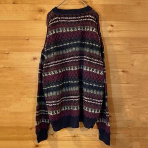 【IVY CREW】香港製 柄ニット セーター 総柄 ラミー素材 Lサイズ  アメリカ古着