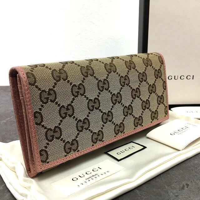送料込み！ 未使用品 GUCCI 長財布 346058 ベージュ グリーン 箱付き 209 送料込み！ 未使用品 GUCCI 長財布 346058 GGキャンバス ベージュ