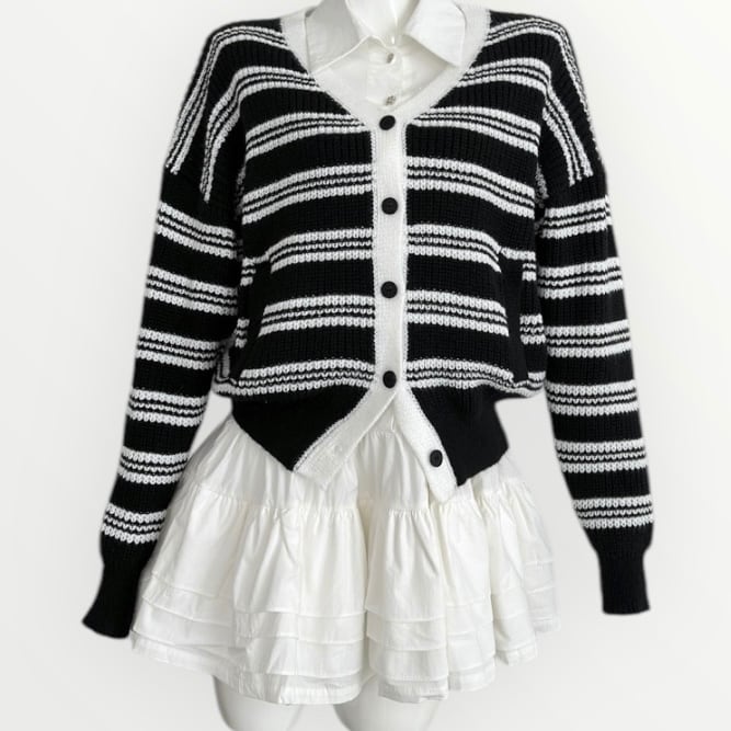 V-neck Striped Cardigan(Vネックボーダーカーディガン) | ADORABLE