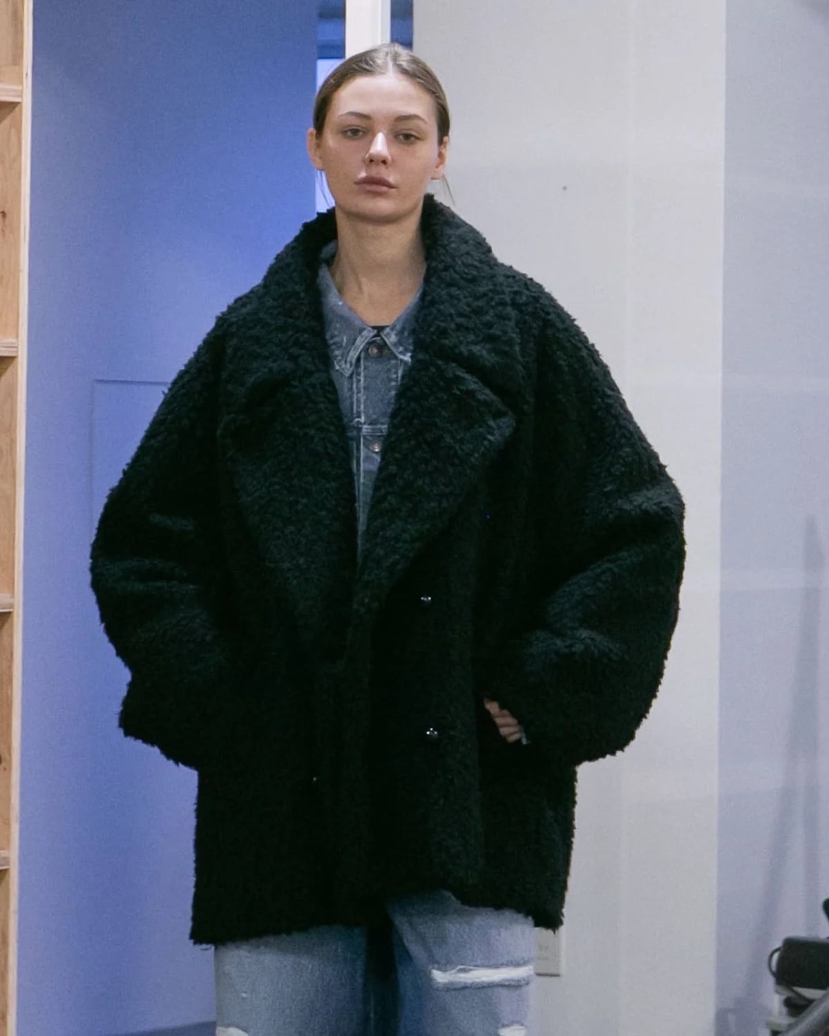 my beautiful landlet FAUX ALPACA OVERSIZE PEA COAT BLACK | nua