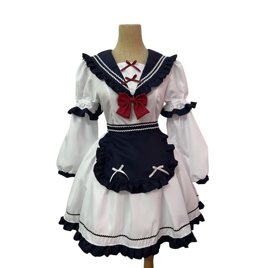 セーラーメイド服 コスプレ セーラー服 長袖 半袖 切り替え セットアップ リボン 帽子付き イベント衣装 コンカフェ