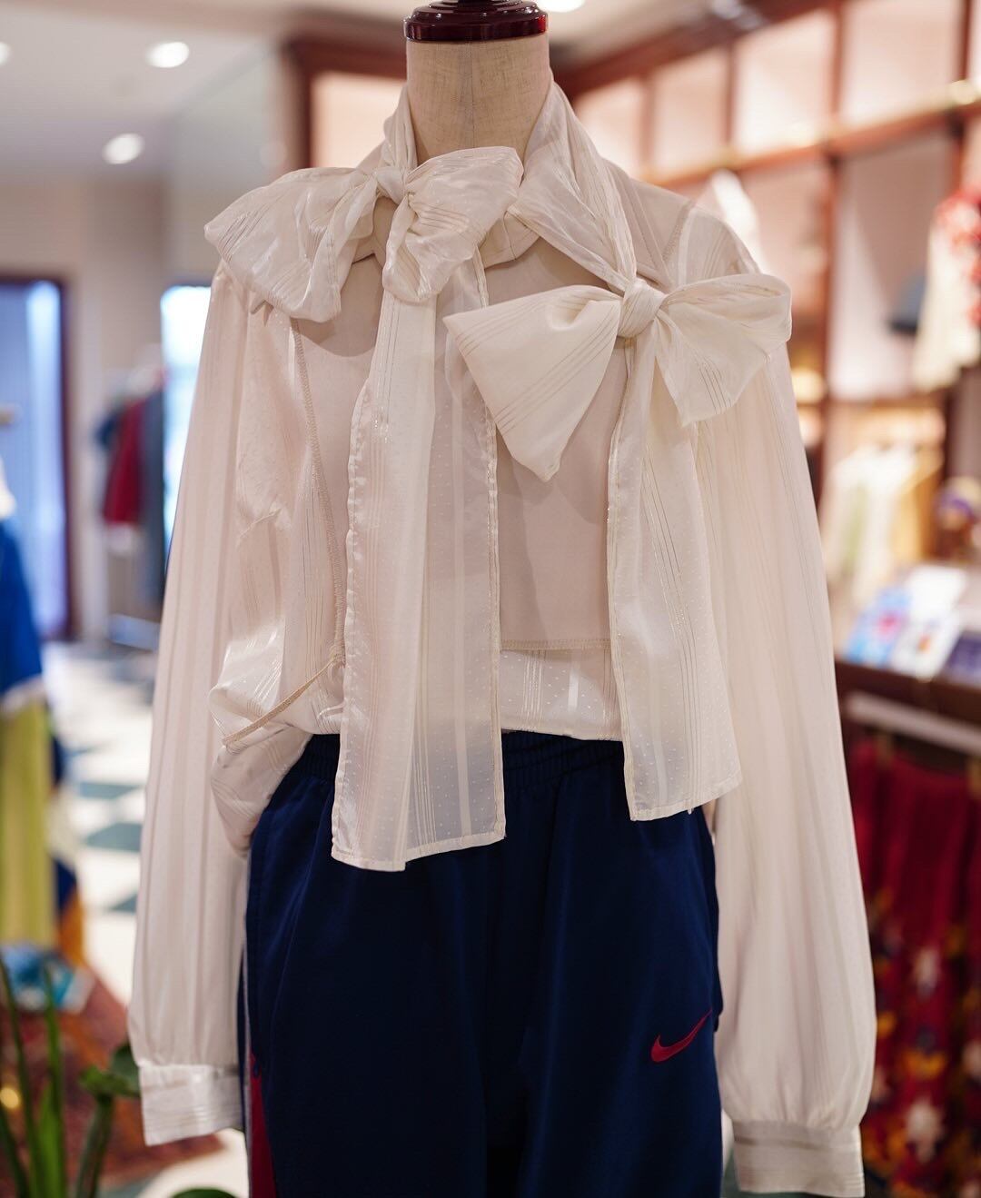 Stripe Dot Bowtie Blouse