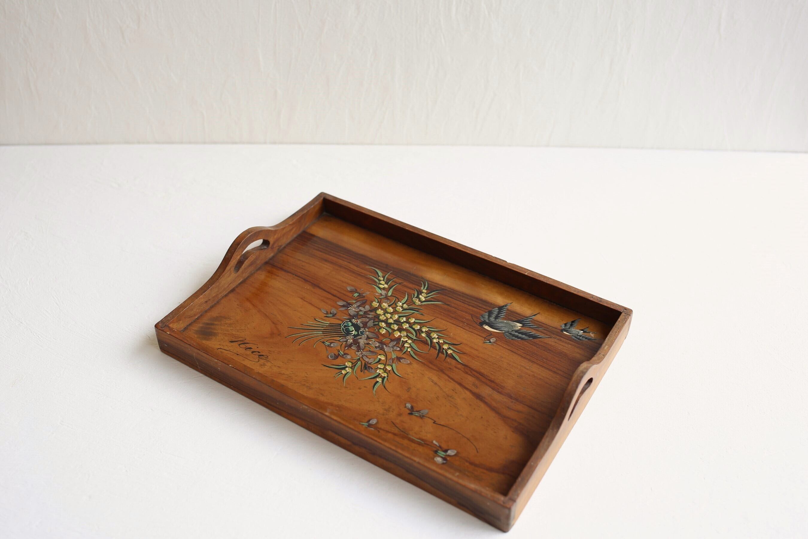 フランス アンティーク モシュリンヌ トレイ 『NICE』ツバメ×ミモザ×バイオレット N-03947