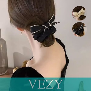 リボンシュシュ キラキラヘアゴム 蝶結び ヘアアクセサリー おしゃれ ヘアアレンジ 髪飾り 大人可愛い 光沢サテン ラインストーン 女子会 パーティー ヘアアクセサリー VEZY ベジー ItemNo.【19700821】
