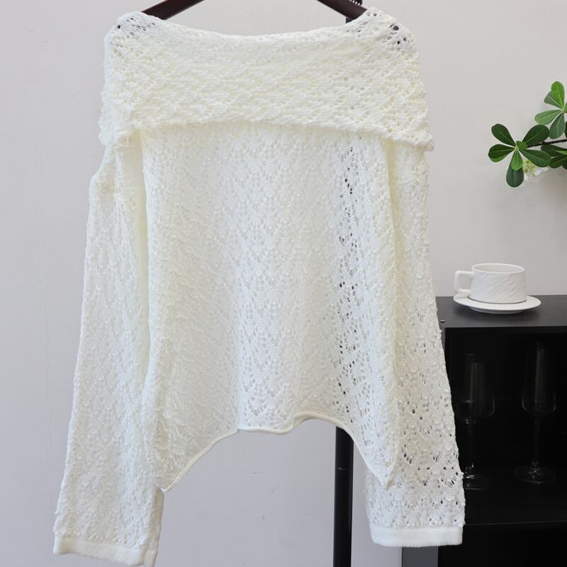 【tops】透かし彫りニットトップス Q6712