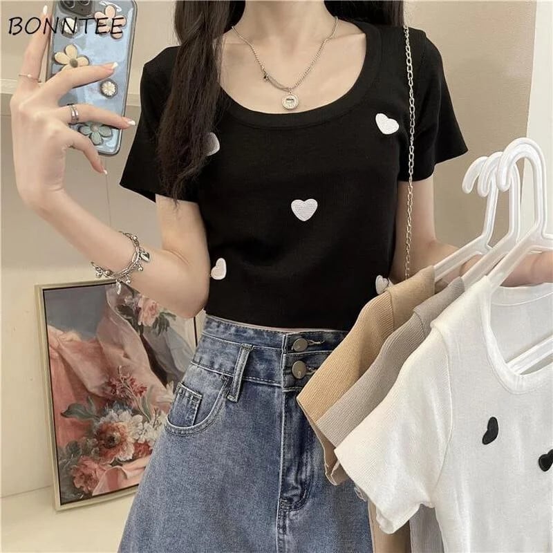 【新作】【送料無料】 Tシャツ女性ファッションファム夏居心地の良い素敵なオールマッチ因果韓国スタイルプレッピー Mujer Camisetas ベーシックシックなライトソフトトップス 0250765652076