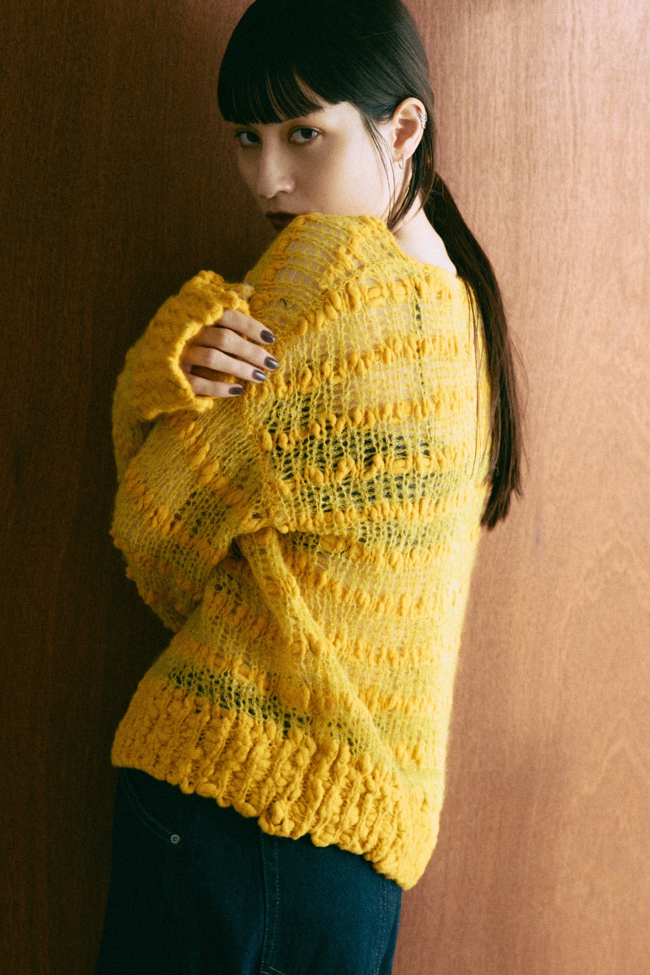 Circle Motif Mohair Thick Wave Pattern Pullover Knit