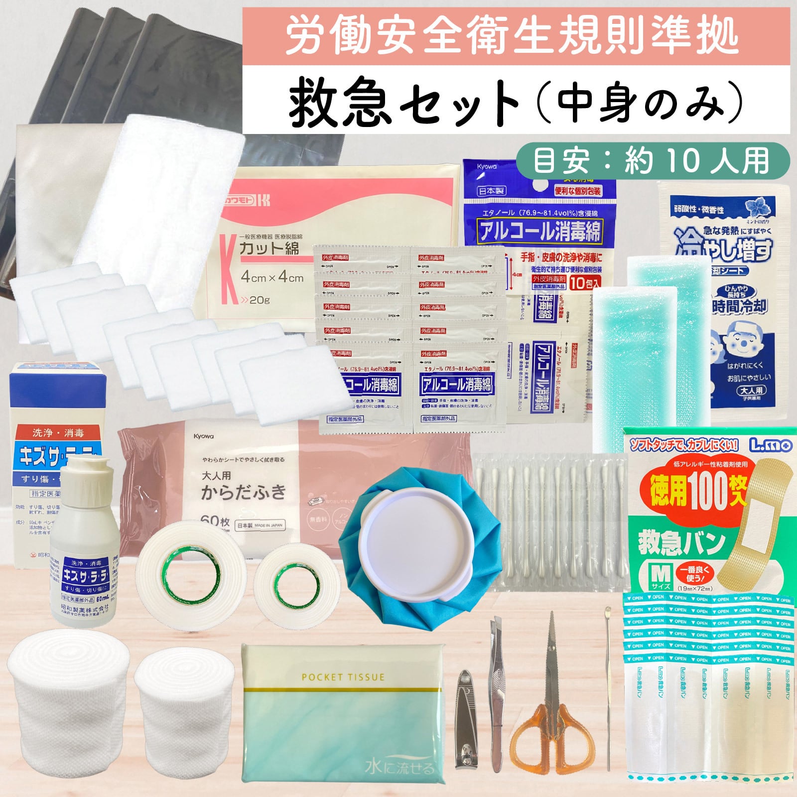 救急セット中身のみ 【労働安全衛生規則対応】10人程度 入れ替え 応急  
