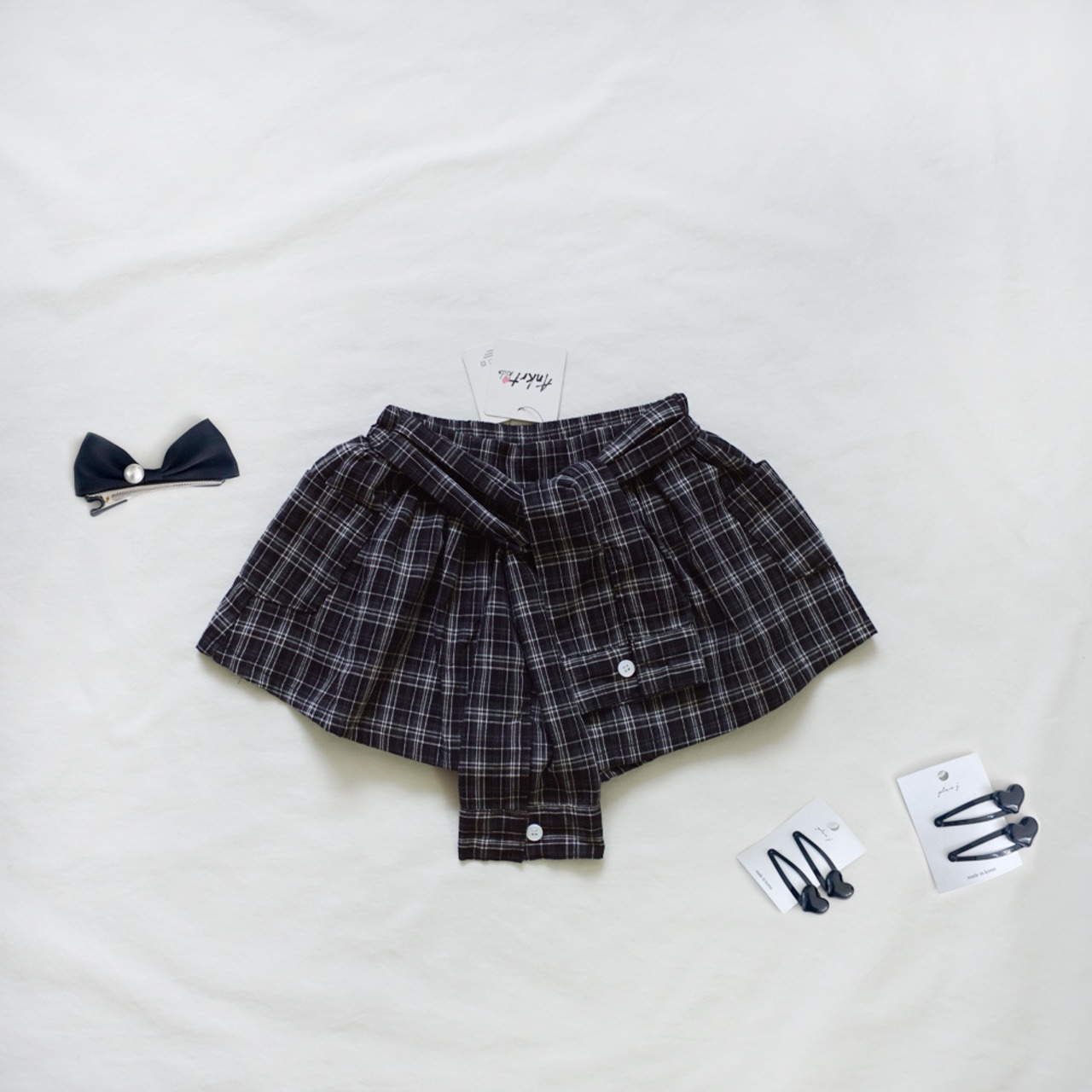 春チェックハイウエストパンツスカート