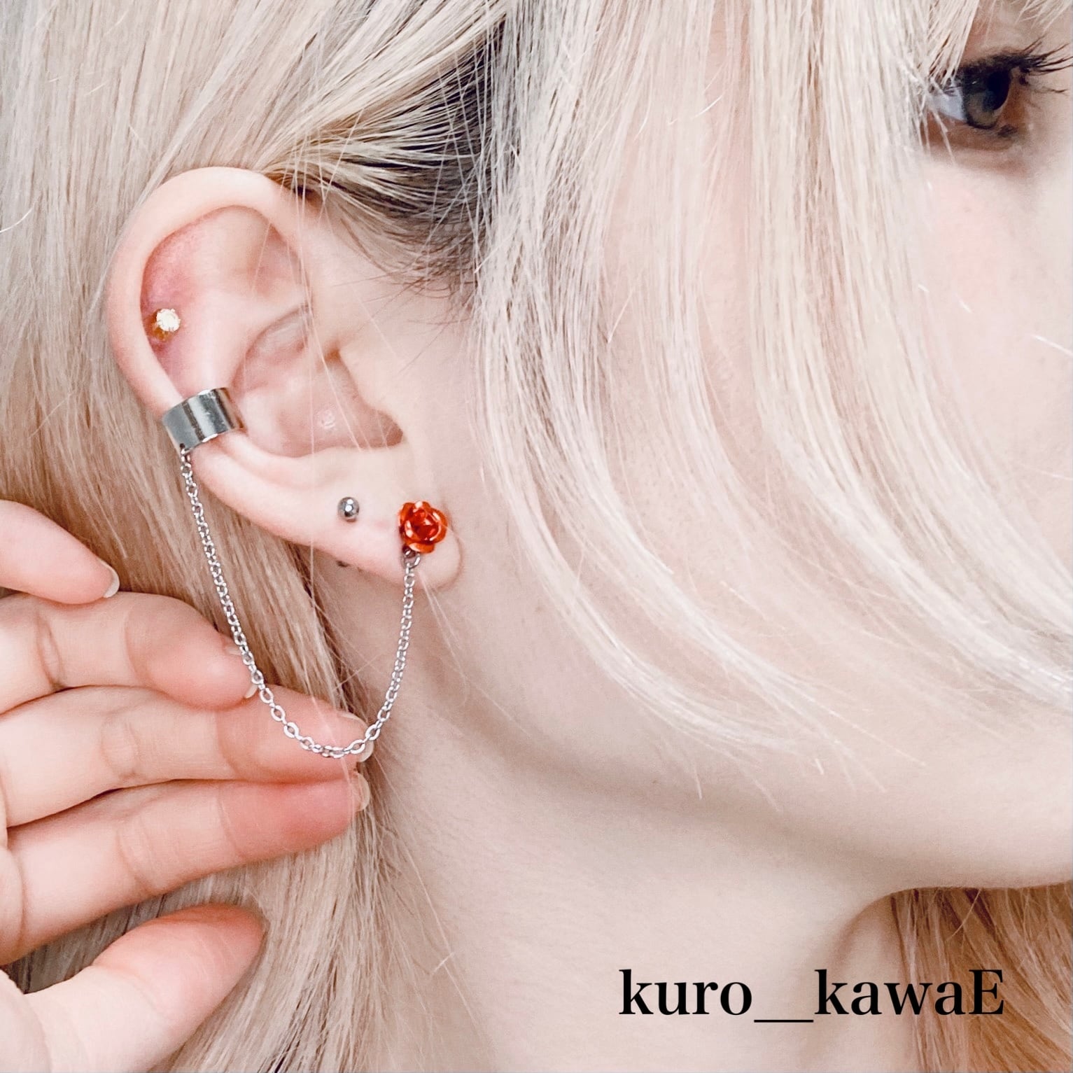 薔薇のチェーンピアス 】 病みかわいい ゴシック メンヘラ 量産型