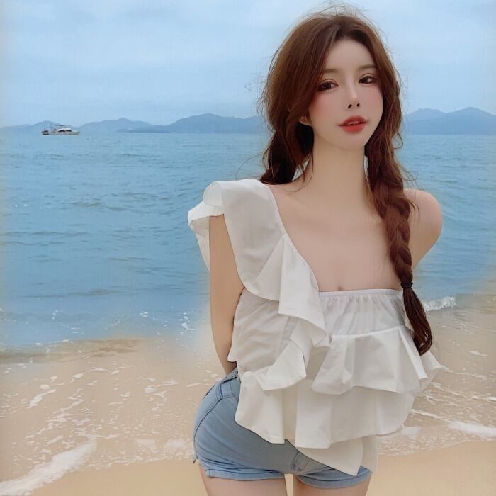 サマースタイルショートシャツ カラーレディース 大人ガーリー スウィート キュート カジュアル 夏物 オフショルダー ドラファッションホール93136501153