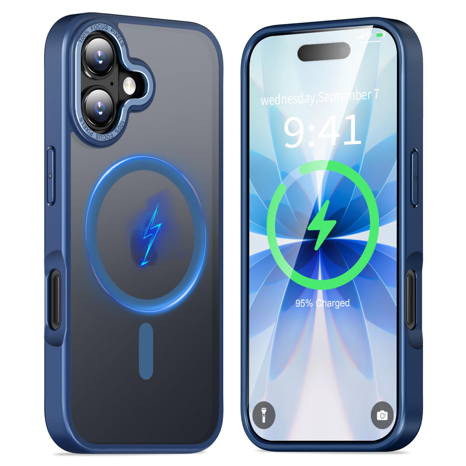KWATUNG iPhone 17 用 ケース magsafe対応 米軍MIL規格 あいふおん17用ケース マット仕上げ【ブルー】